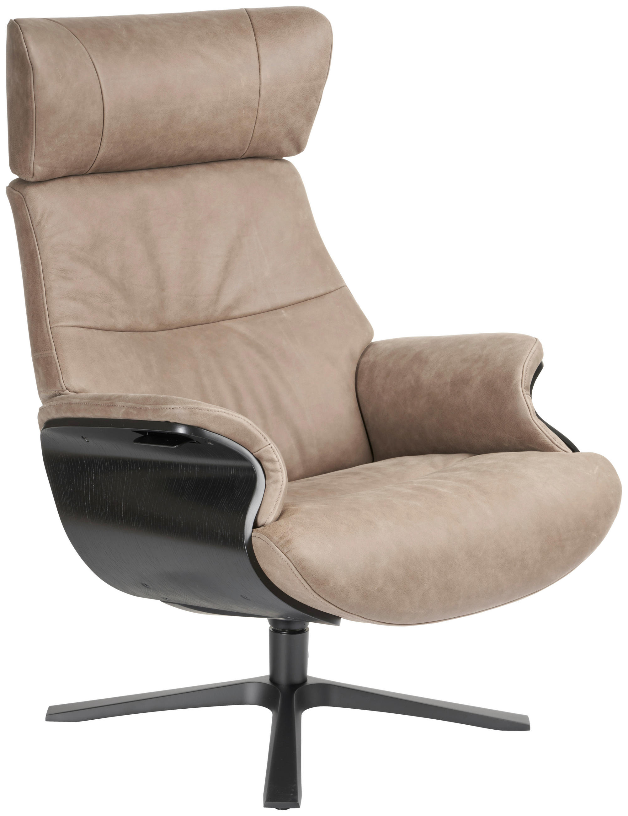 RELAXSESSEL in Holz, Leder Schwarz, Sandfarben  - Sandfarben/Schwarz, Design, Leder/Holz (79/111/83cm) - Conform