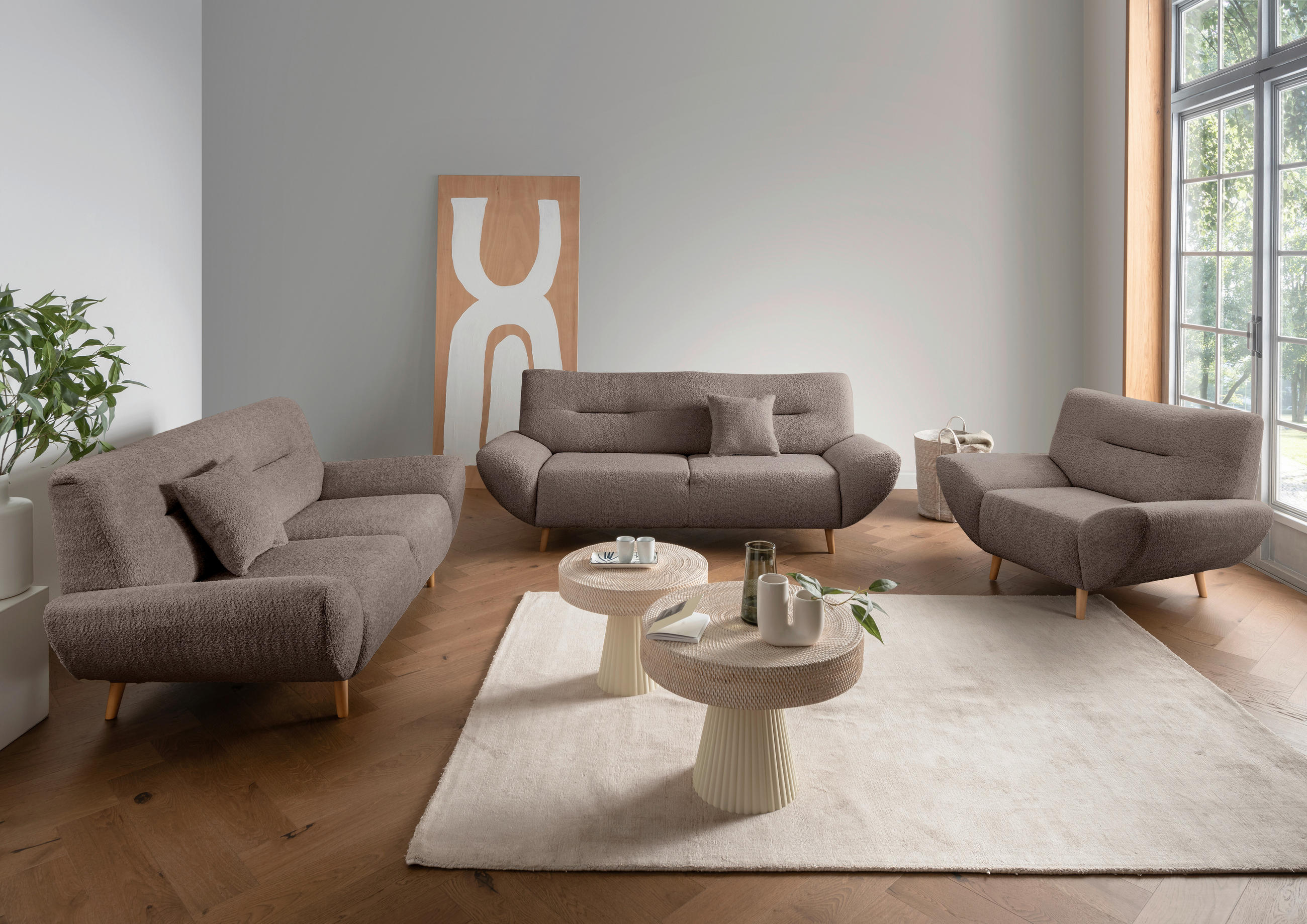 SESSEL in Bouclé Taupe  - Taupe/Wildeiche, KONVENTIONELL, Holz/Textil (111/81/90cm) - MID.YOU