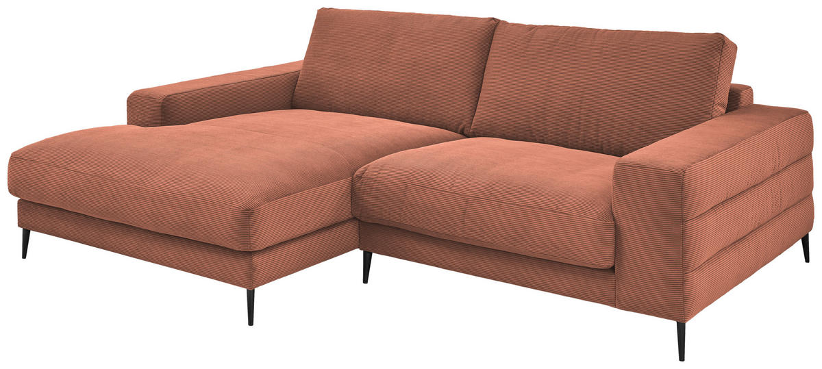 ECKSOFA in Feincord Kupferfarben  - Schwarz/Kupferfarben, Design, Textil/Metall (177/253cm) - Dieter Knoll