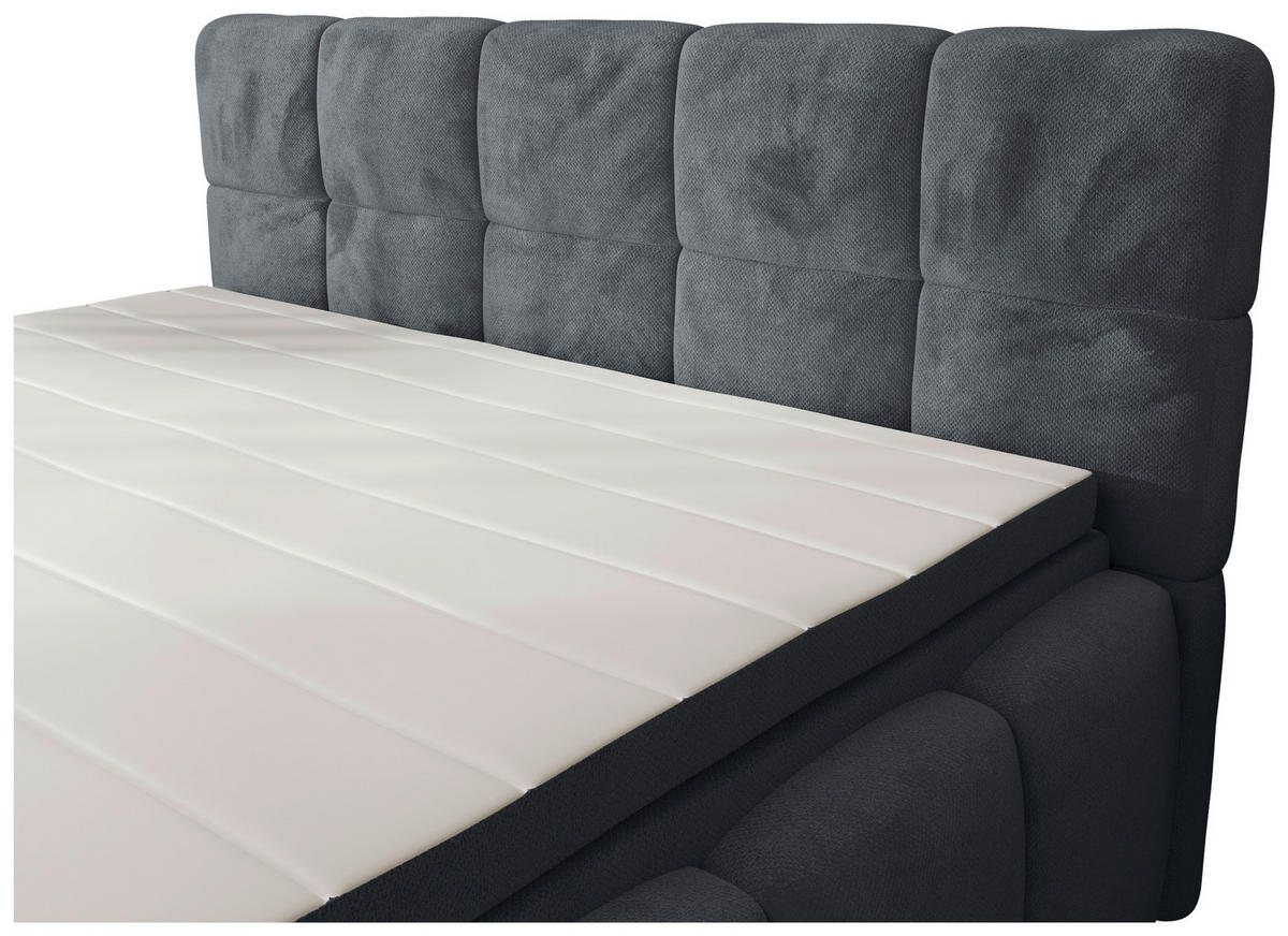 BOXBETT 200/200 cm,  in Anthrazit, gepolstertes Kopfteil, Bettkasten, Topper, Matratzen, H3 + H3 = fest  - Anthrazit/Schwarz, MODERN, Kunststoff/Textil (200/200cm) - Xora