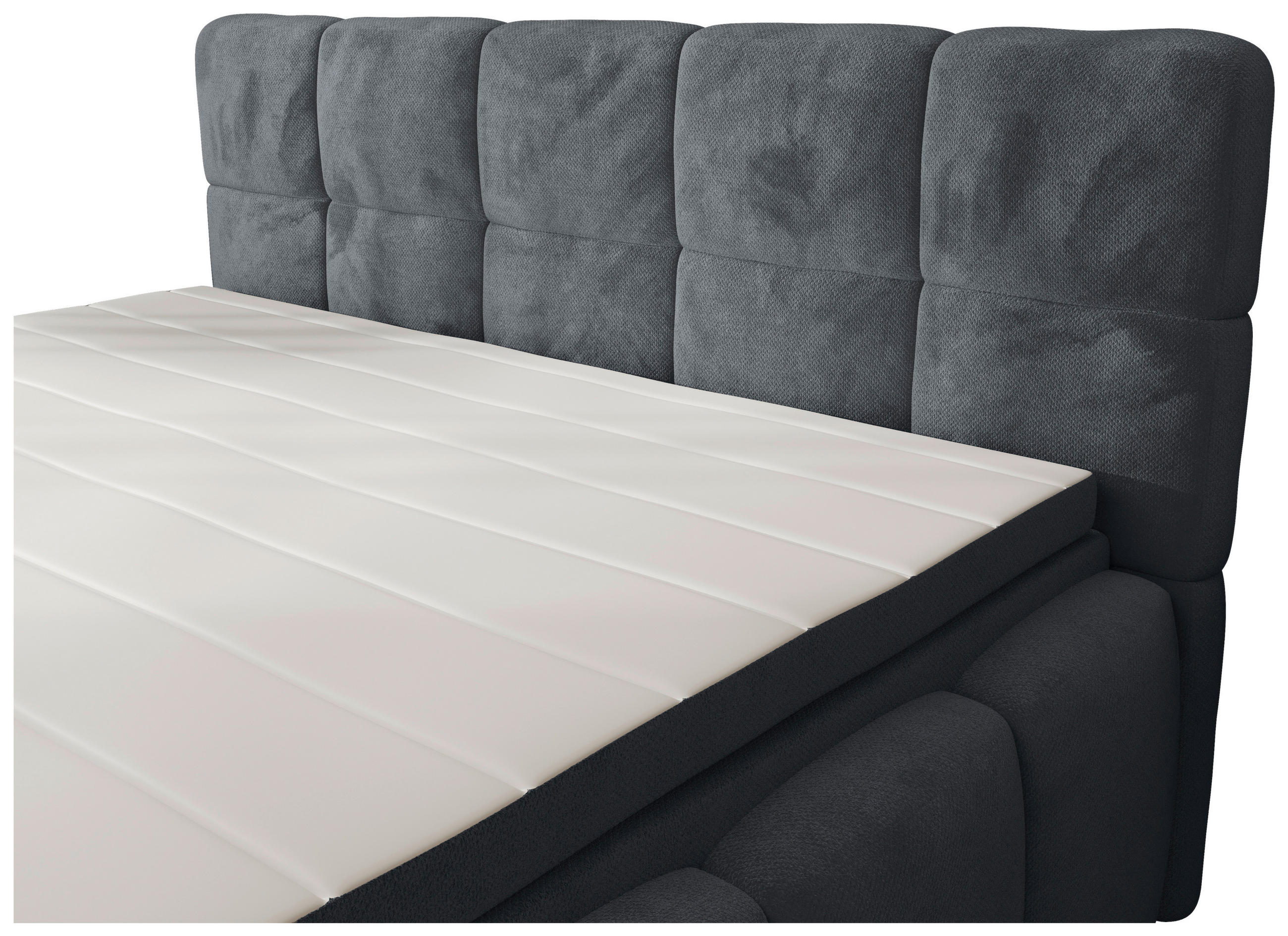 Thumbnail - Xora Boxbett, Anthrazit, Textil, H3, 7-Zonen, Höhe ca. 16 cm, 160x200 cm, gepolstertes Kopfteil, Stoffauswahl, Topper du...