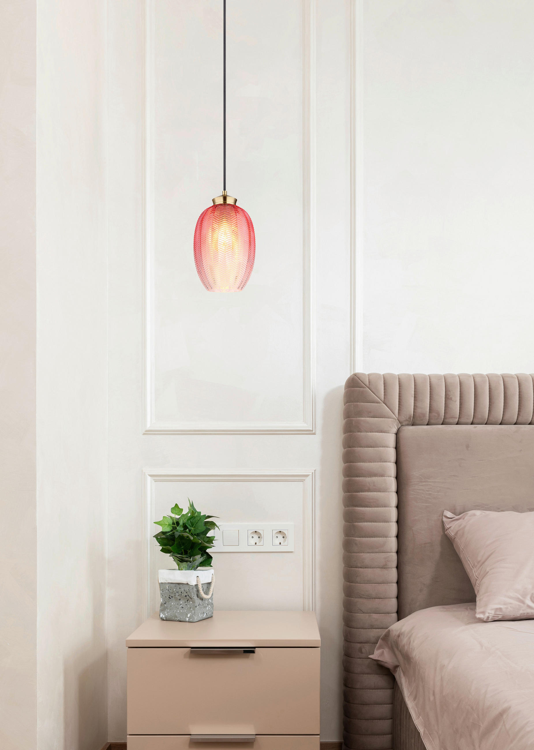 HÄNGELEUCHTE 18/120 cm    - Brombeere/Goldfarben, Basics, Glas/Textil (18/120cm) - Globo
