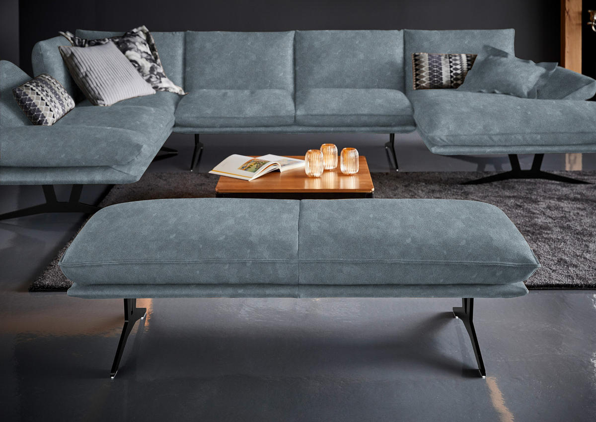 WOHNLANDSCHAFT  in Echtleder Blau  - Blau/Schwarz, Natur, Leder/Metall (217/359/155cm) - Dieter Knoll