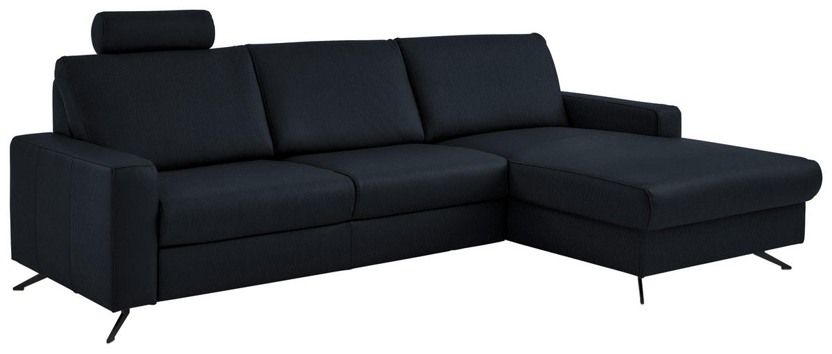 ECKSOFA in Echtleder Dunkelblau  - Schwarz/Dunkelblau, Design, Leder/Metall (267/165cm) - Beldomo Premium