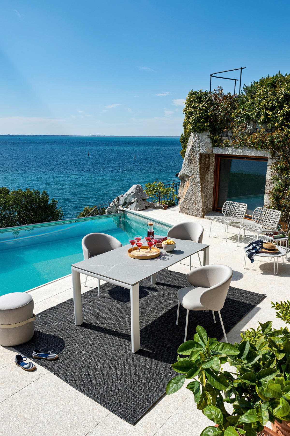 GARTENSTUHL-SET Edelstahl Weiß, Sandfarben  - Sandfarben/Weiß, Basics, Textil/Metall (55/76/56cm) - Connubia 