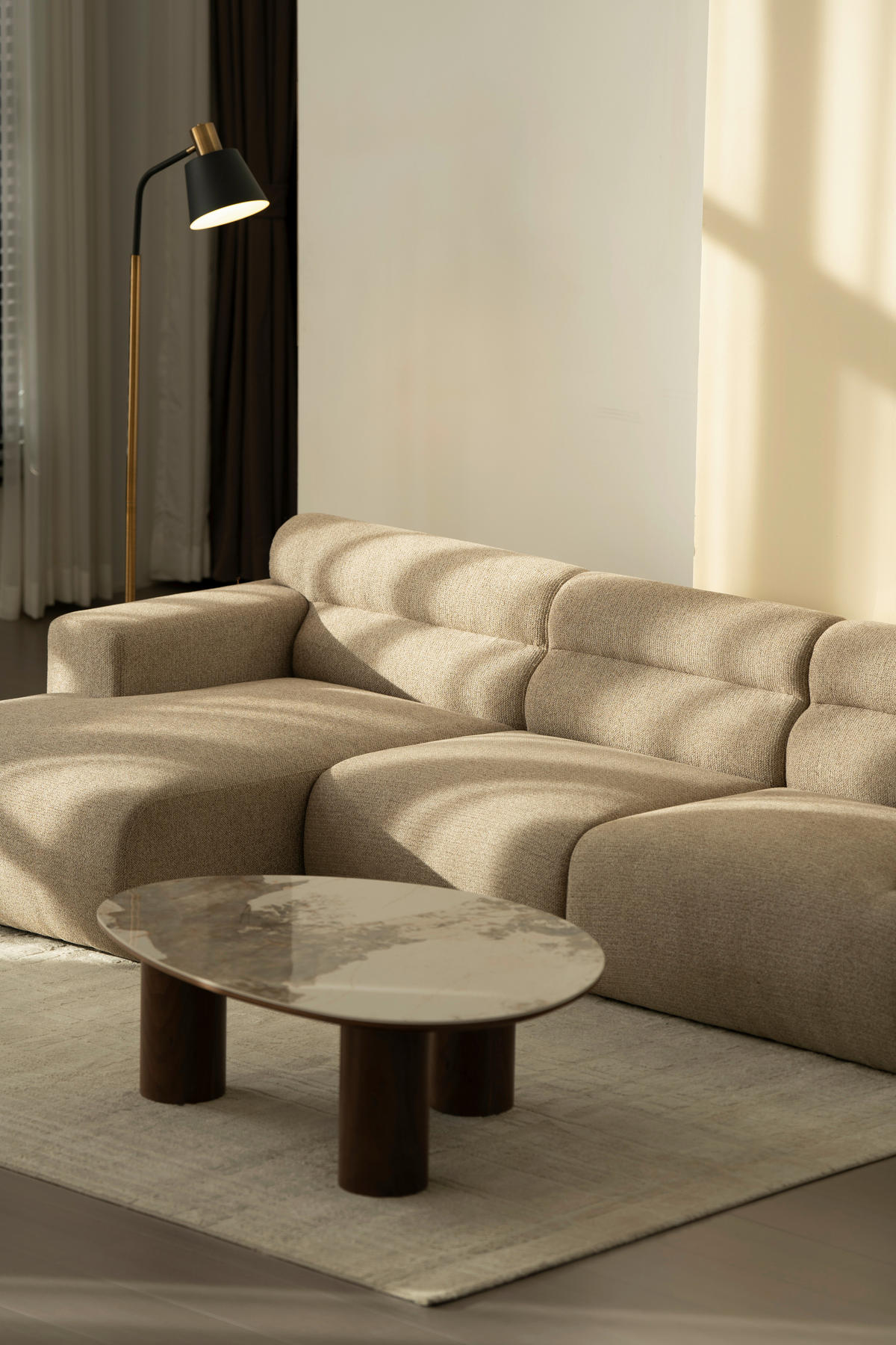 ECKSOFA Taupe Leinenoptik  - Taupe, Design, Holz/Textil (260/68/156cm) - P & B