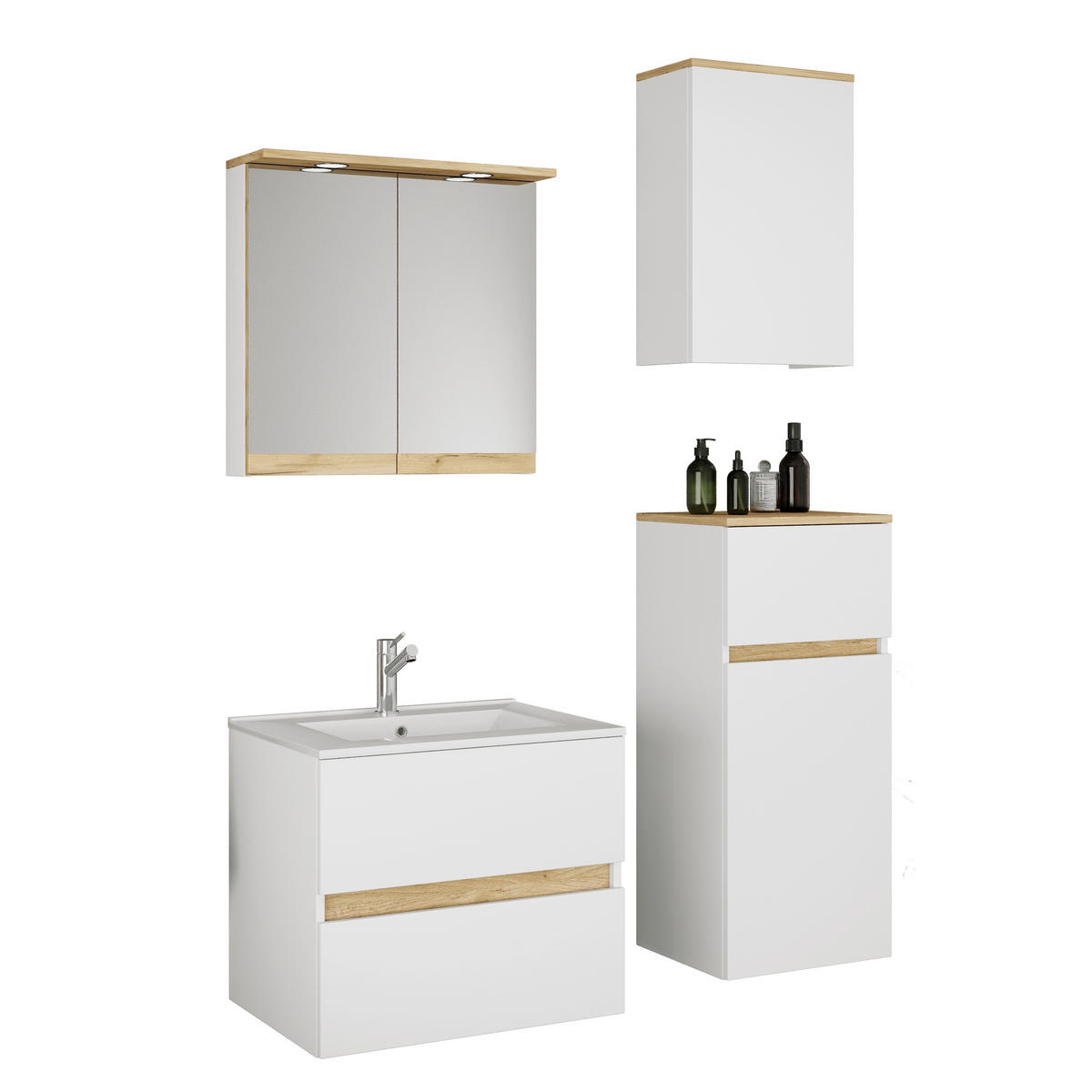 BADEZIMMER 5-teilig 101 cm  - Honigeiche/Weiss, Trend, Keramik/Holzwerkstoff (101cm) - MID.YOU