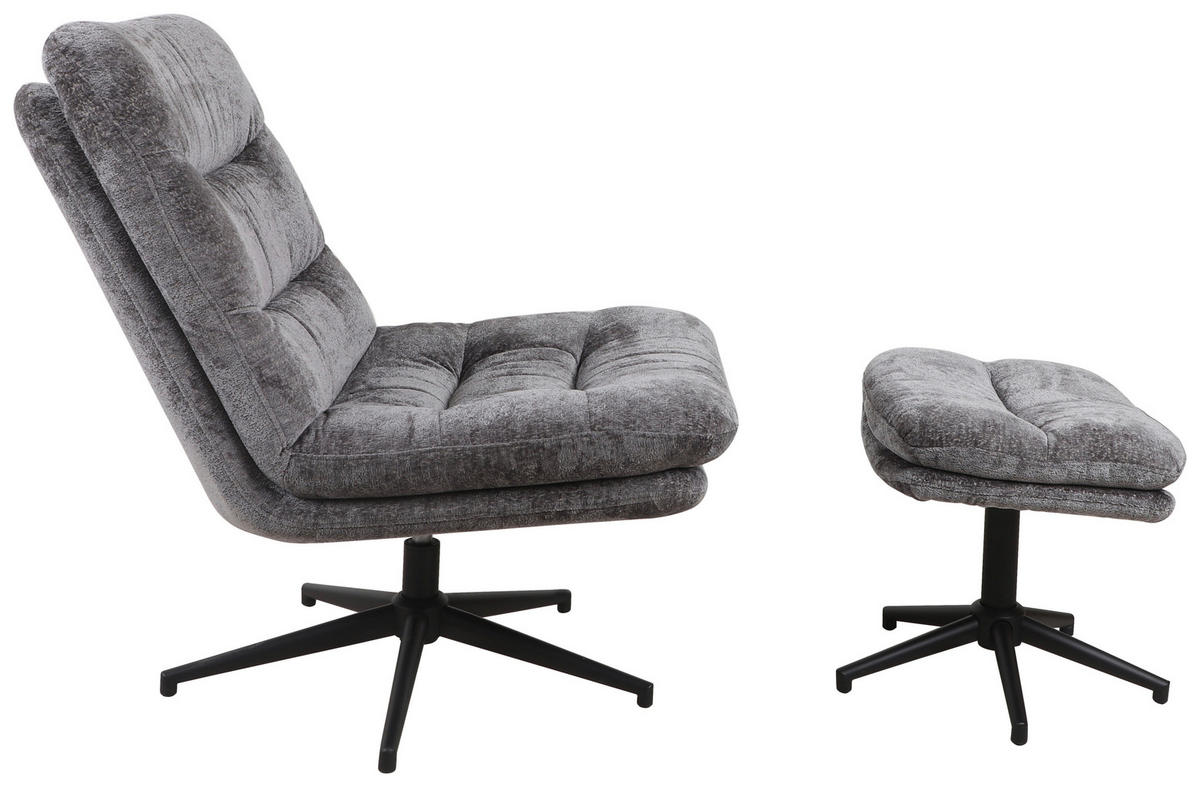 RELAXAČNÉ KRESLO S PODNOŽKOU, kov, textil, antracitová - čierna/antracitová, Design, kov/textil (70/87/90cm) - Cantus