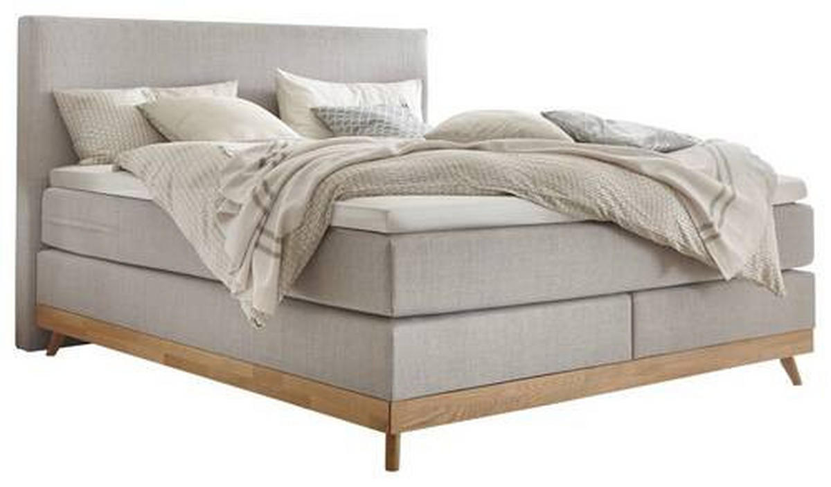 BOXSPRINGBETT 180/200 cm  in Grau, Eichefarben  - Eichefarben/Grau, Natur, Holz/Textil (180/200cm) - Hasena