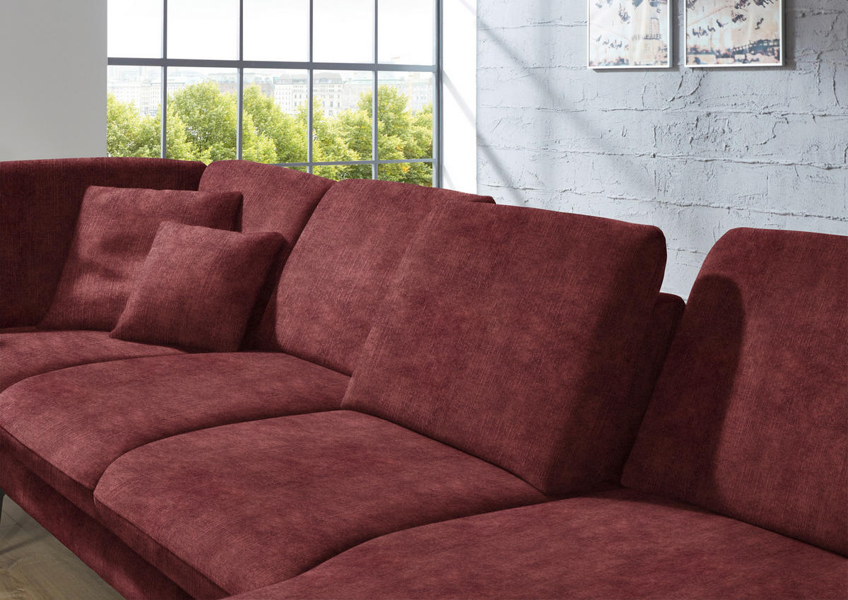 WOHNLANDSCHAFT in Velours Weinrot  - Weinrot/Schwarz, Design, Textil/Metall (208/344/180cm) - Dieter Knoll