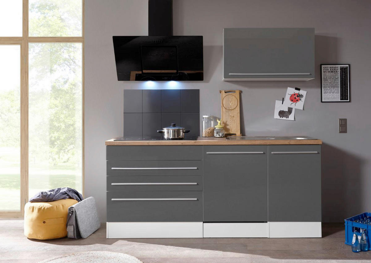 KÜCHENBLOCK 320 cm   in Grau, Weiss, Wildeiche  - Wildeiche/Weiss, Basics, Holzwerkstoff/Kunststoff (320cm) - Respekta