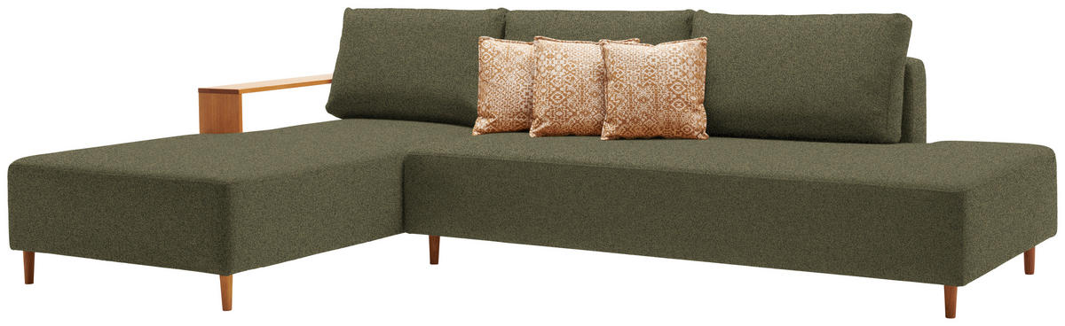 ECKSOFA in Flachgewebe Olivgrün  - Eichefarben/Olivgrün, Design, Holz/Textil (190/307cm) - Joka
