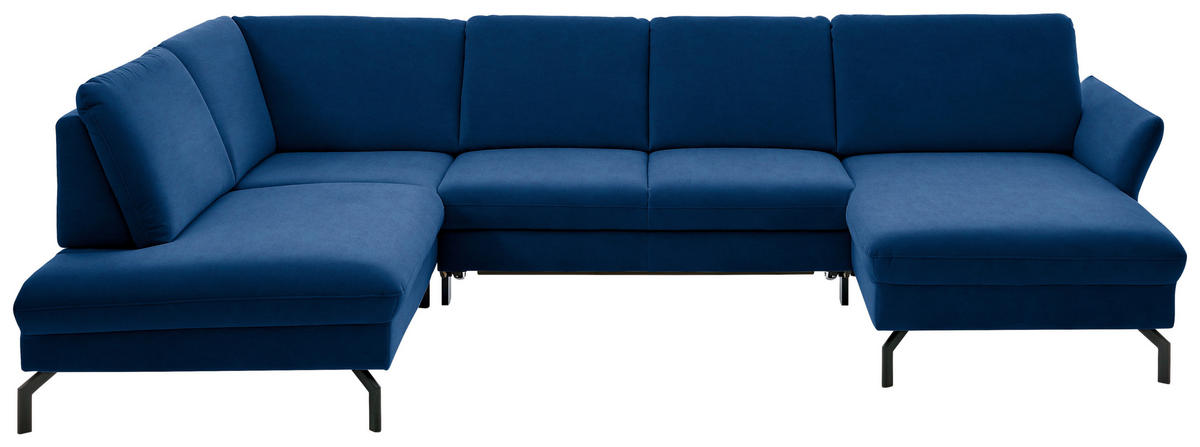 WOHNLANDSCHAFT in Velours Dunkelblau  - Schwarz/Dunkelblau, Design, Textil/Metall (220/335/179cm) - Beldomo System