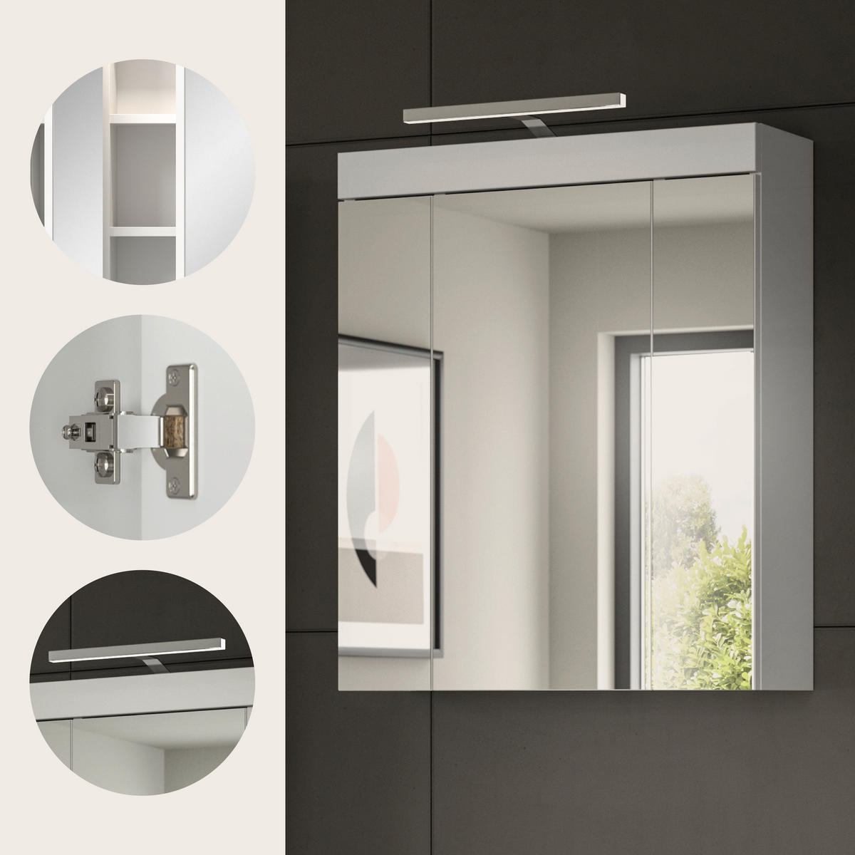 SPIEGELSCHRANK 60/70/18 cm  - Weiß, Trend, Glas/Holzwerkstoff (60/70/18cm) - MID.YOU