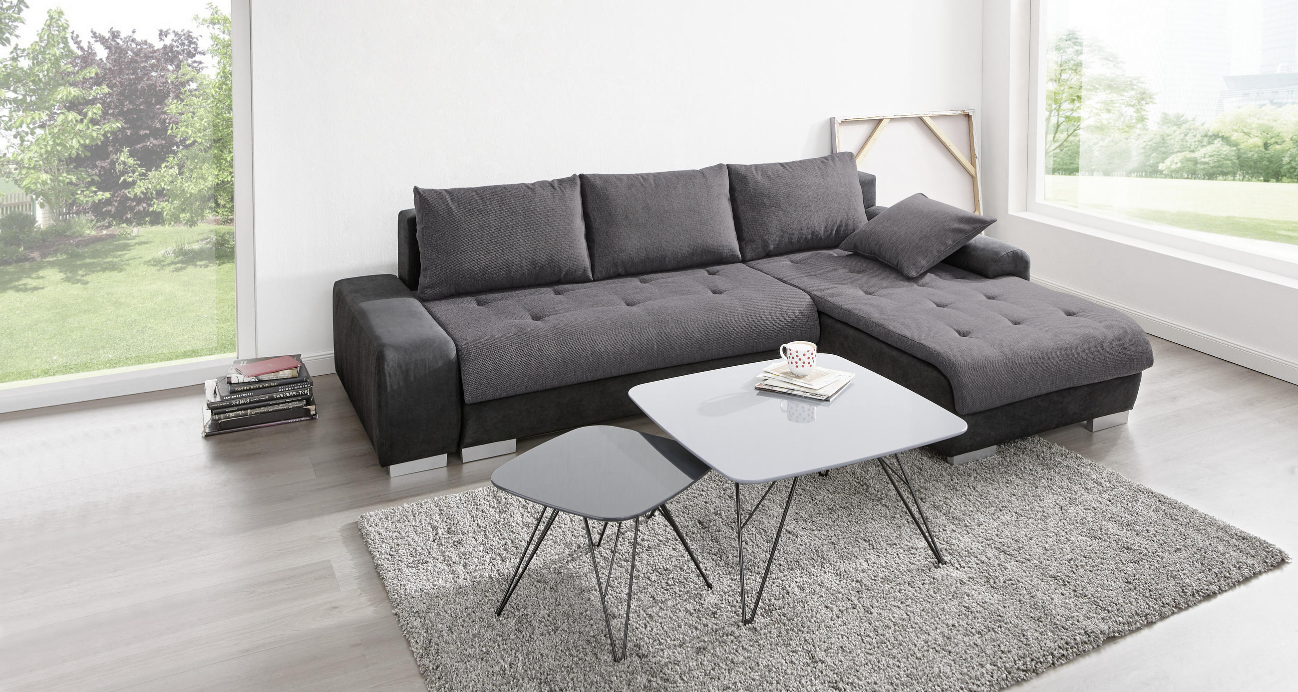 ECKSOFA Anthrazit, Schwarz Webstoff, Flachgewebe - Anthrazit/Schwarz, Design, Kunststoff/Textil (278/198cm) - Carryhome