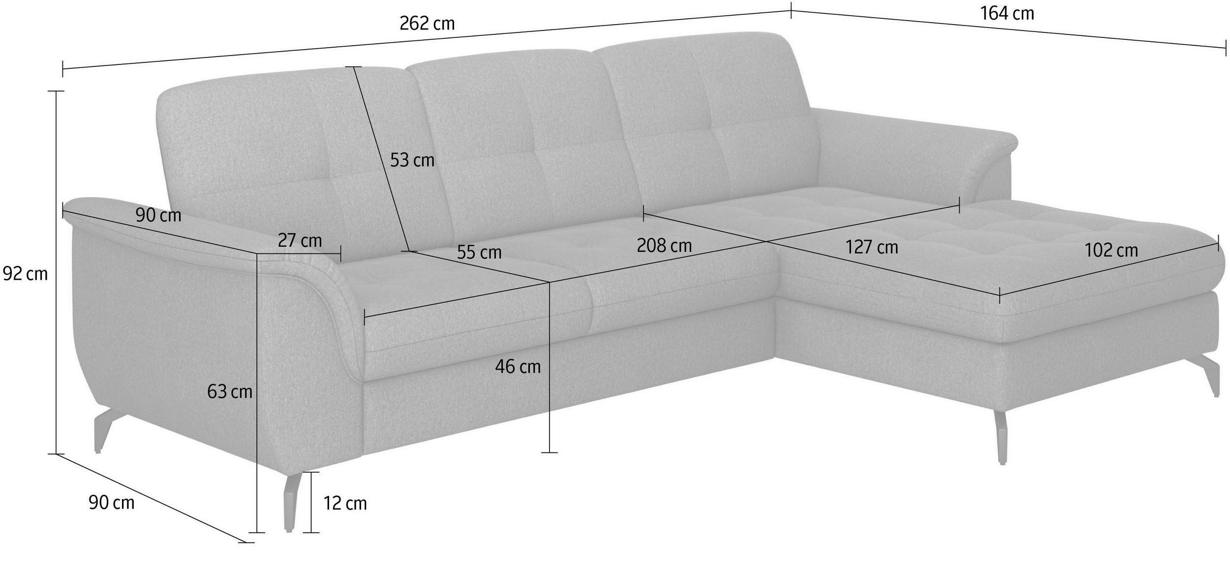 ECKSOFA ZORA E Hellgrau Echtleder  - Hellgrau/Schwarz, MODERN, Leder/Metall (262/164cm) - Sit & More