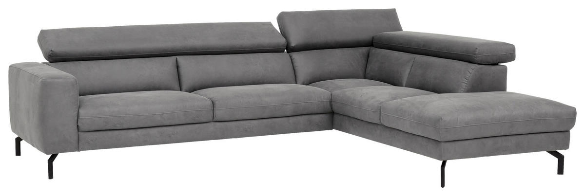 ECKSOFA CALIFORNIA Grau Mikrofaser  - Schwarz/Grau, MODERN, Textil/Metall (305/233cm) - Trendmanufaktur
