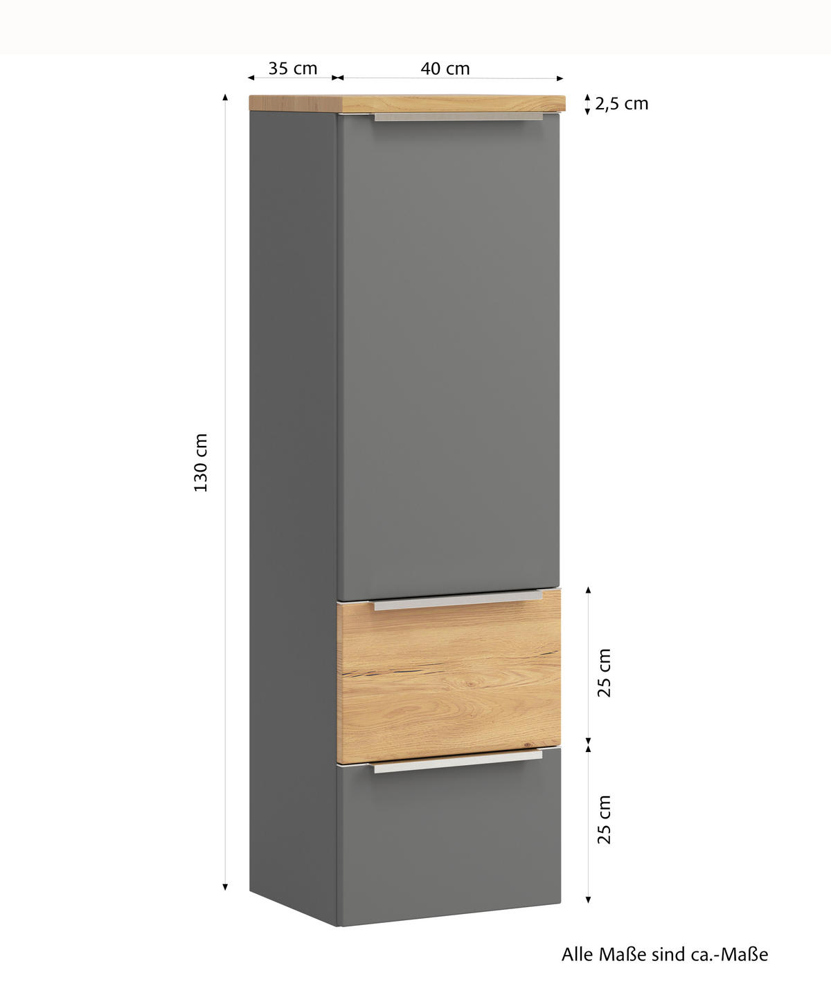 MIDISCHRANK 40/130/35 cm  - Wildeiche/Edelstahlfarben, Trend, Holzwerkstoff/Metall (40/130/35cm) - Held