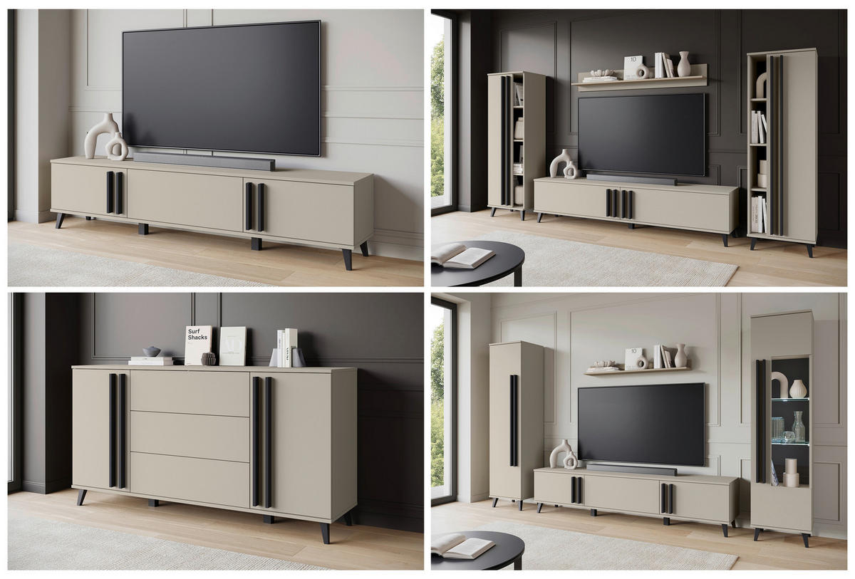 SIDEBOARD Helsinki  in 150/77,8/39,5 cm  - Beige/Schwarz, Trend, Holzwerkstoff/Kunststoff (150/77,8/39,5cm)