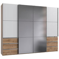 Dulap Cu Uși Culisante, 300/236/65 cm, alb, scânduri de stejar - scânduri de stejar/alb, Modern, sticlă/metal (300/236/65cm) - MID.YOU