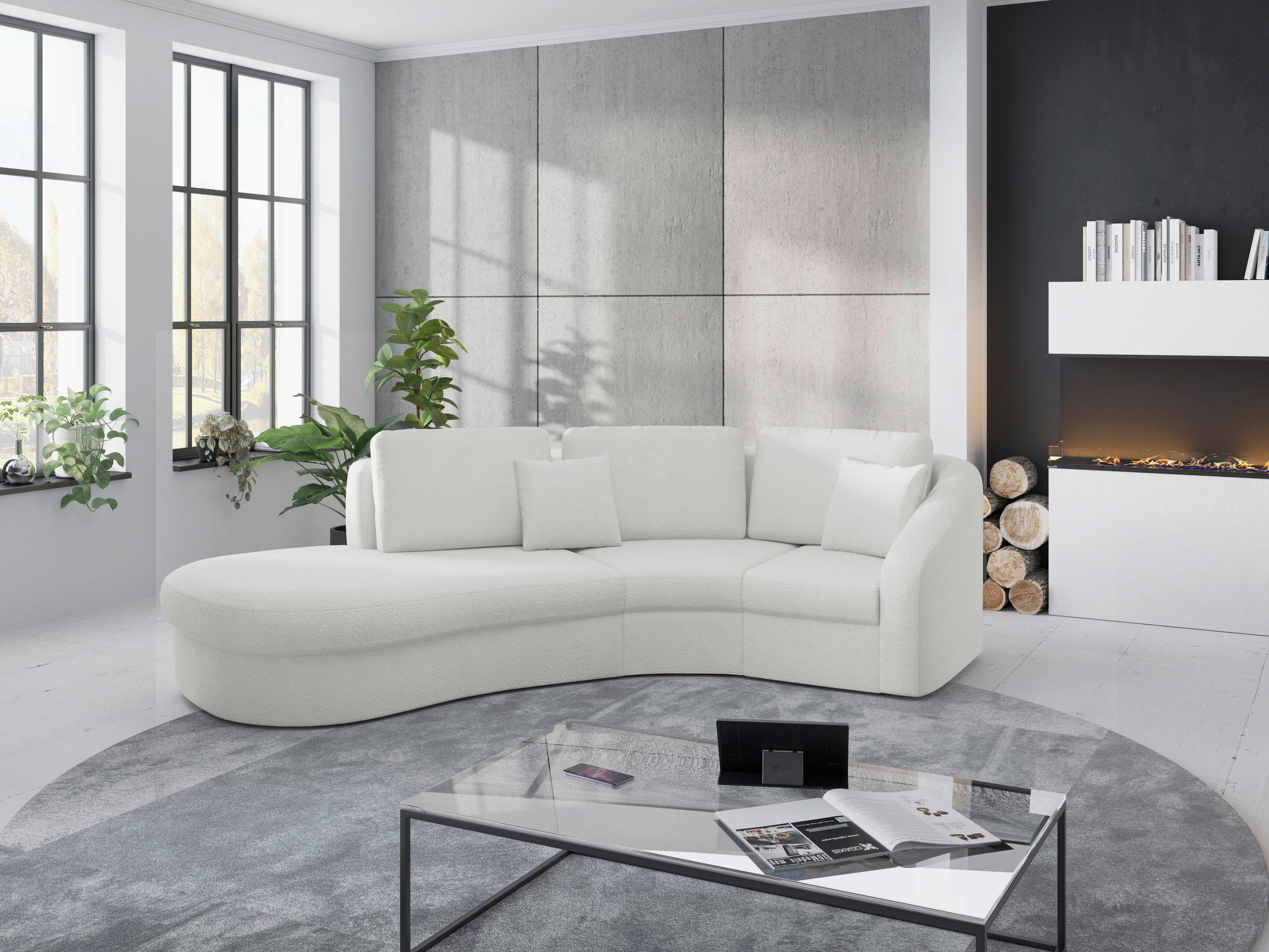 ECKSOFA in Flachgewebe Weiss  - Weiss/Schwarz, Modern, Kunststoff/Textil (230/266cm) - Sit & More