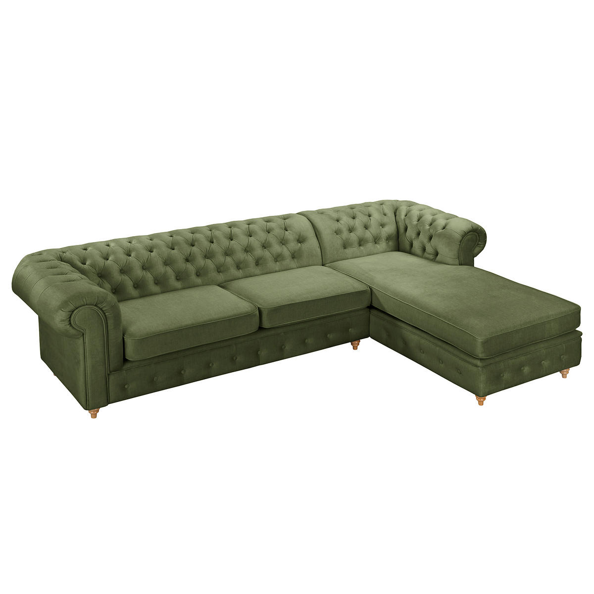 ECKSOFA Laura in Mikrofaser Dunkelgrün  284/182 cm  - Dunkelgrün/Braun, Design, Holz/Textil (284/182cm) - P & B