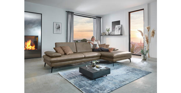 ECKSOFA Graubraun Echtleder - Graubraun/Schwarz, Design, Leder/Metall (157/325cm) - Dieter Knoll