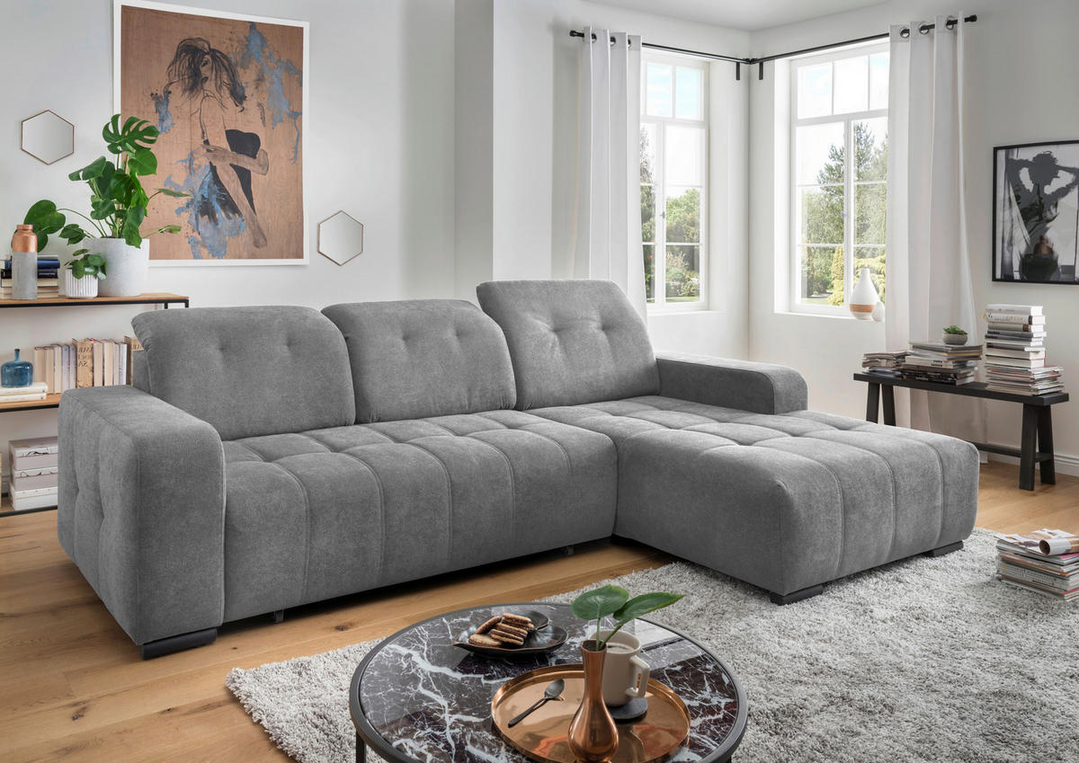 ECKSOFA in Chenille Dunkelgrau  185/292 cm  - Dunkelgrau/Schwarz, MODERN, Textil/Metall (185/292cm) - Livetastic