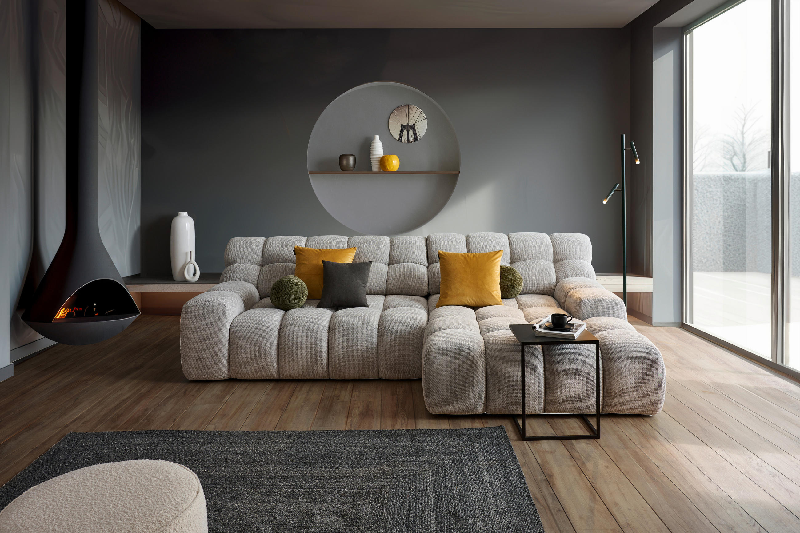ECKSOFA in Webstoff Silberfarben  297/180 cm  - Silberfarben/Schwarz, MODERN, Kunststoff/Textil (297/180cm) - Welnova