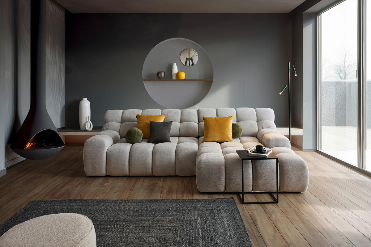 ECKSOFA in Webstoff Silberfarben  - Silberfarben/Schwarz, Modern, Kunststoff/Textil (297/180cm) - Welnova