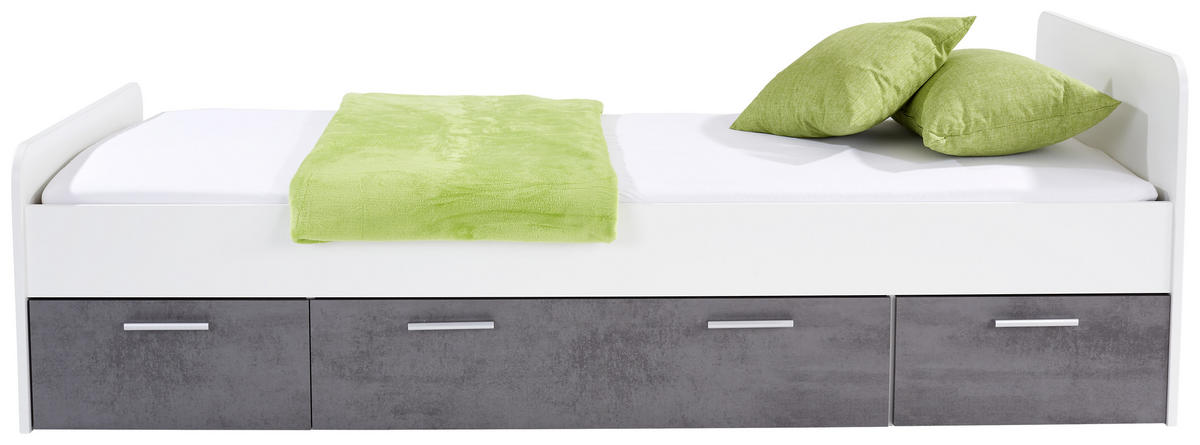 STAURAUMBETT 90/200 cm  in Weiß, Dunkelgrau  - Dunkelgrau/Weiß, KONVENTIONELL, Holzwerkstoff (90/200cm) - MID.YOU