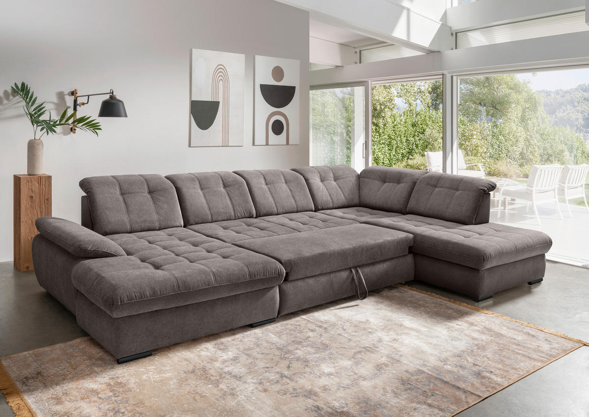 WOHNLANDSCHAFT in Chenille Graubraun  - Graubraun/Schwarz, Modern, Textil/Metall (184/387/252cm) - Livetastic