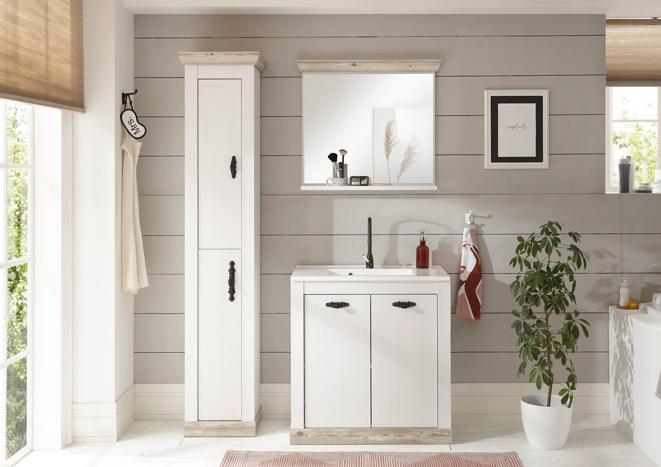 BADEZIMMER 3-teilig  in  - Schwarz/Weiß, Design, Naturmaterialien/Holzwerkstoff (143/200/46cm) - MID.YOU