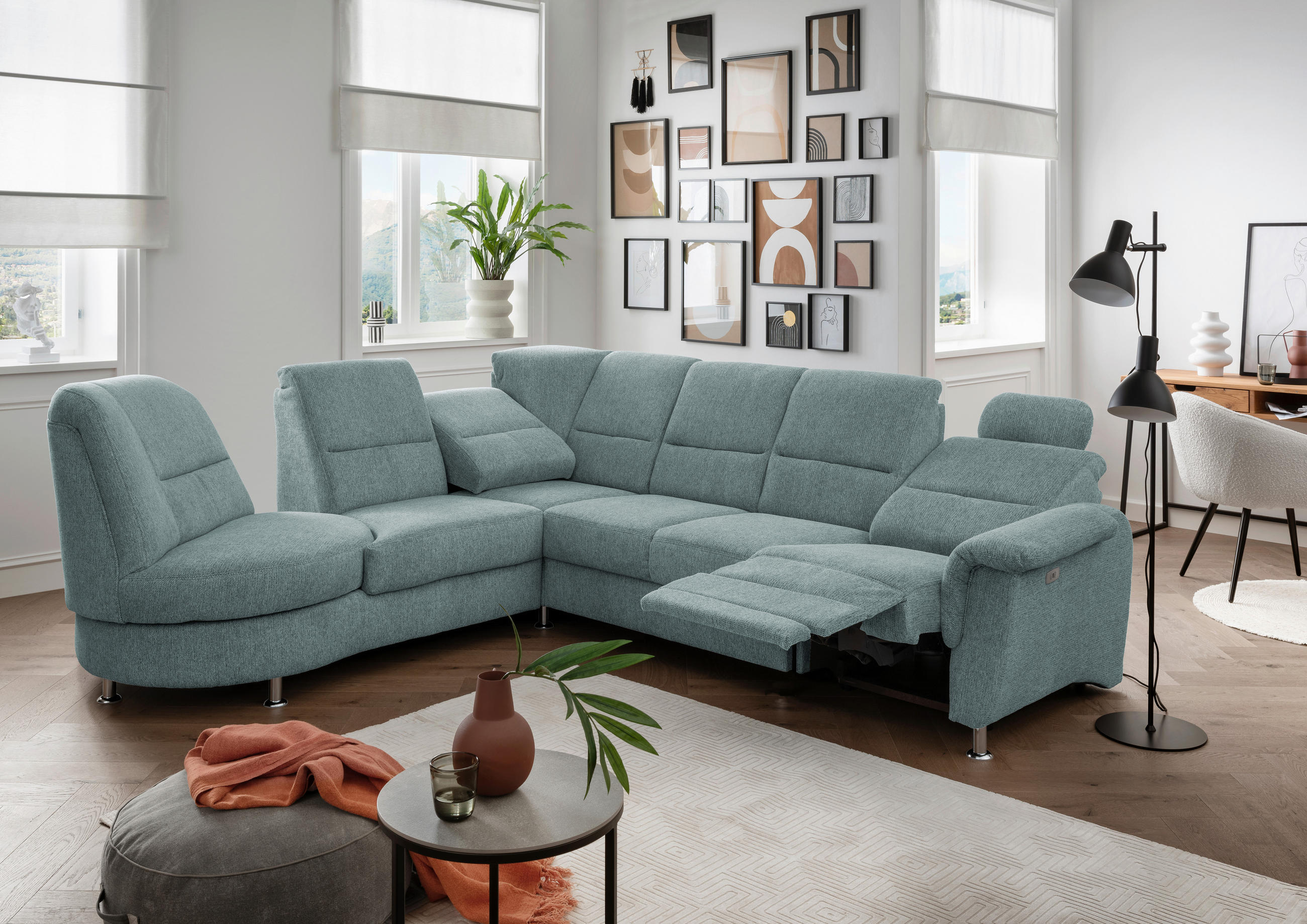 ECKSOFA in Chenille Blau  - Chromfarben/Blau, Modern, Textil/Metall (236/275cm) - Livetastic