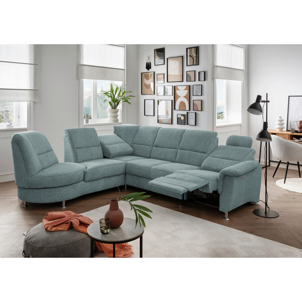 Thumbnail - Livetastic Ecksofa, Blau, Textil, Uni, 6-Sitzer, Ottomane links, L-Form, 275x236 cm, Made in EU, Relaxfunktion, seitenve...