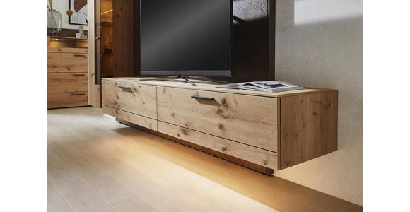 WOHNWAND in Anthrazit, Eichefarben, Rostfarben - Eichefarben/Rostfarben, Design, Glas/Holz (307/213,2/47,2-55,2cm) - Dieter Knoll