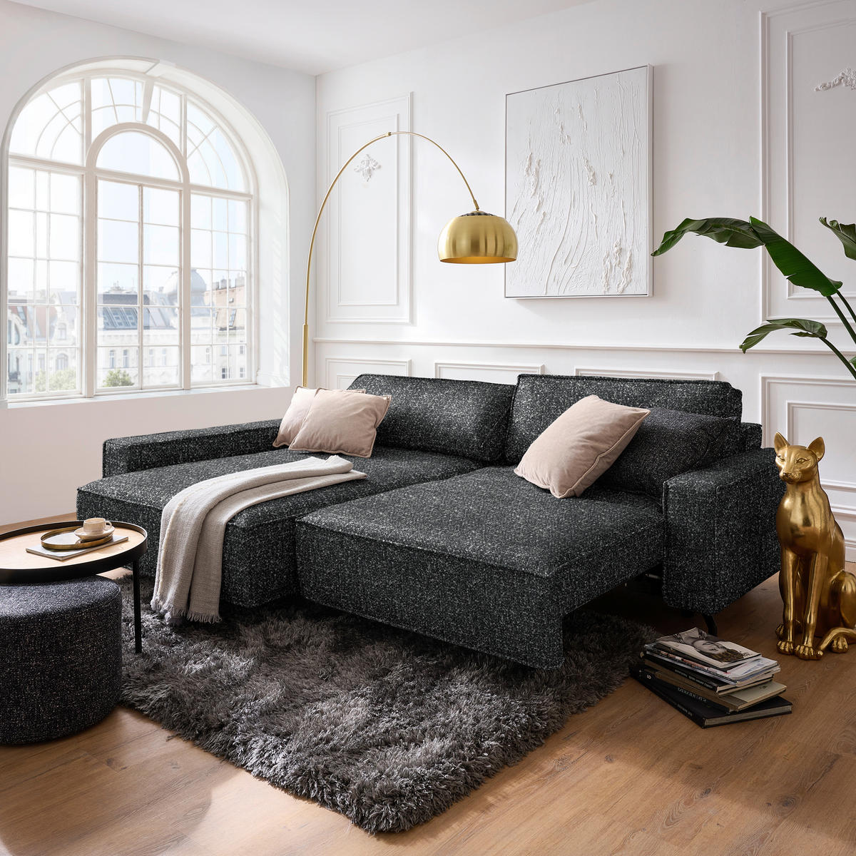 ECKSOFA  in Mikrofaser Anthrazit  164/246 cm  - Anthrazit/Schwarz, Design, Textil/Metall (164/246cm) - Sedda