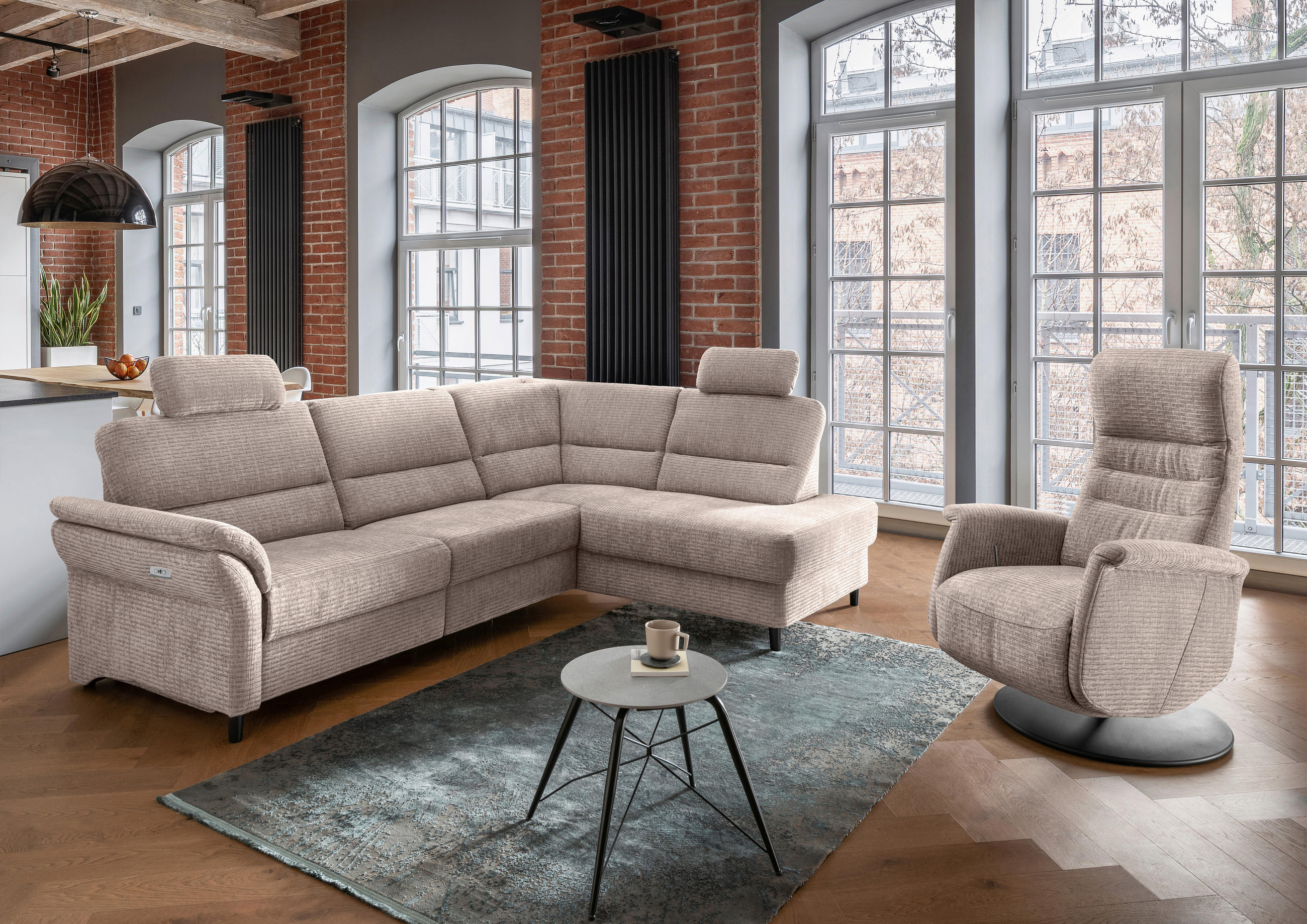 ECKSOFA in Mikrofaser Beige - Beige/Schwarz, Modern, Holz/Textil (266/190cm) - Livetastic
