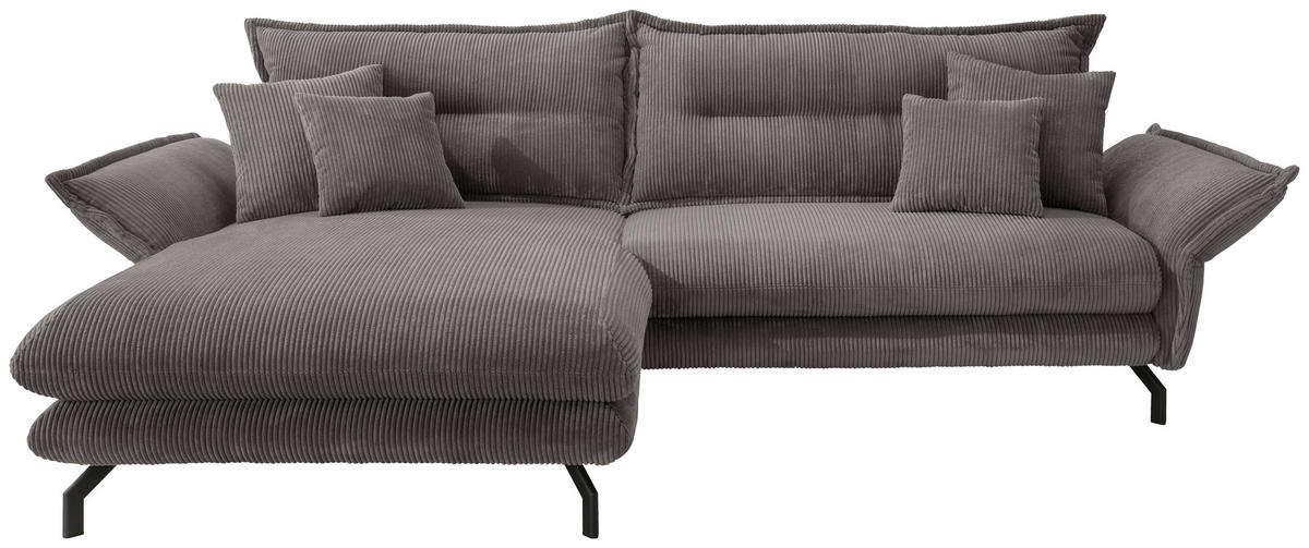 ECKSOFA Grau Cord  - Schwarz/Grau, MODERN, Textil/Metall (180/255cm) - Livetastic