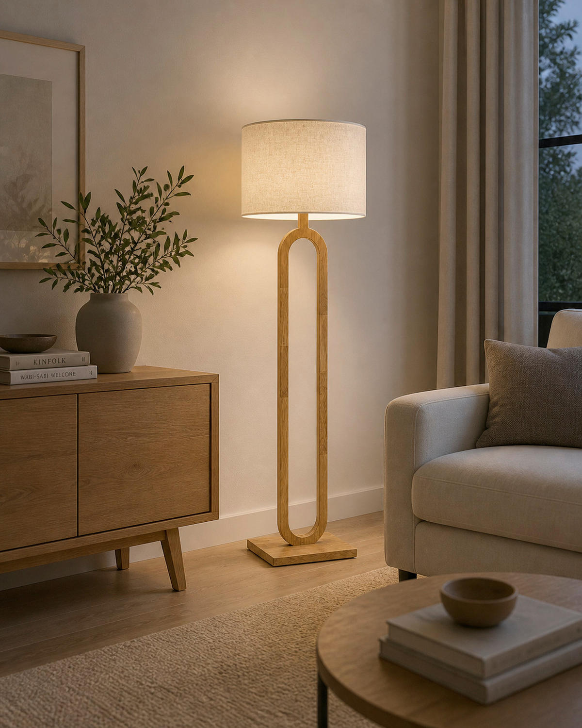 STEHLEUCHTE 50/160 cm  - Eichefarben/Creme, Natur, Holz/Textil (50/160cm)