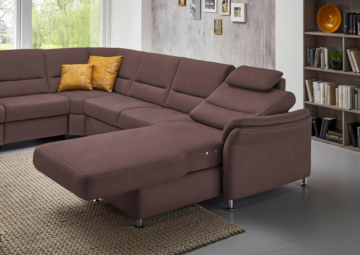 WOHNLANDSCHAFT in Mikrofaser Braun  - Alufarben/Braun, Konventionell, Textil/Metall (262/335/173cm) - Beldomo System