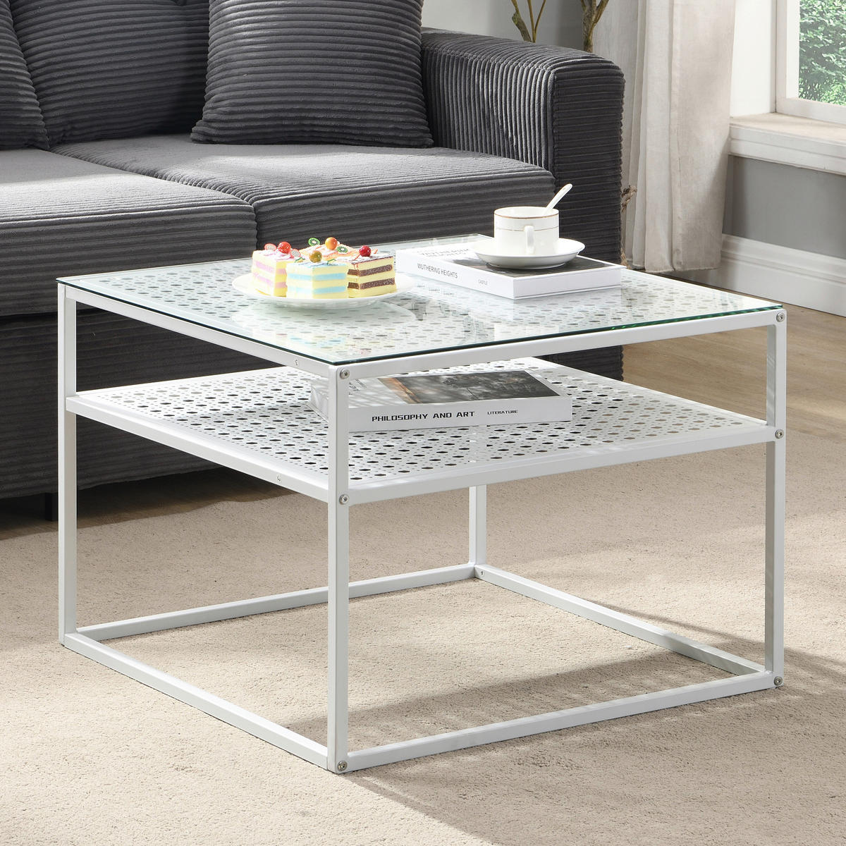 COUCHTISCH in Glas 60/60/45 cm  - Weiß, Design, Glas/Metall (60/60/45cm) - MID.YOU
