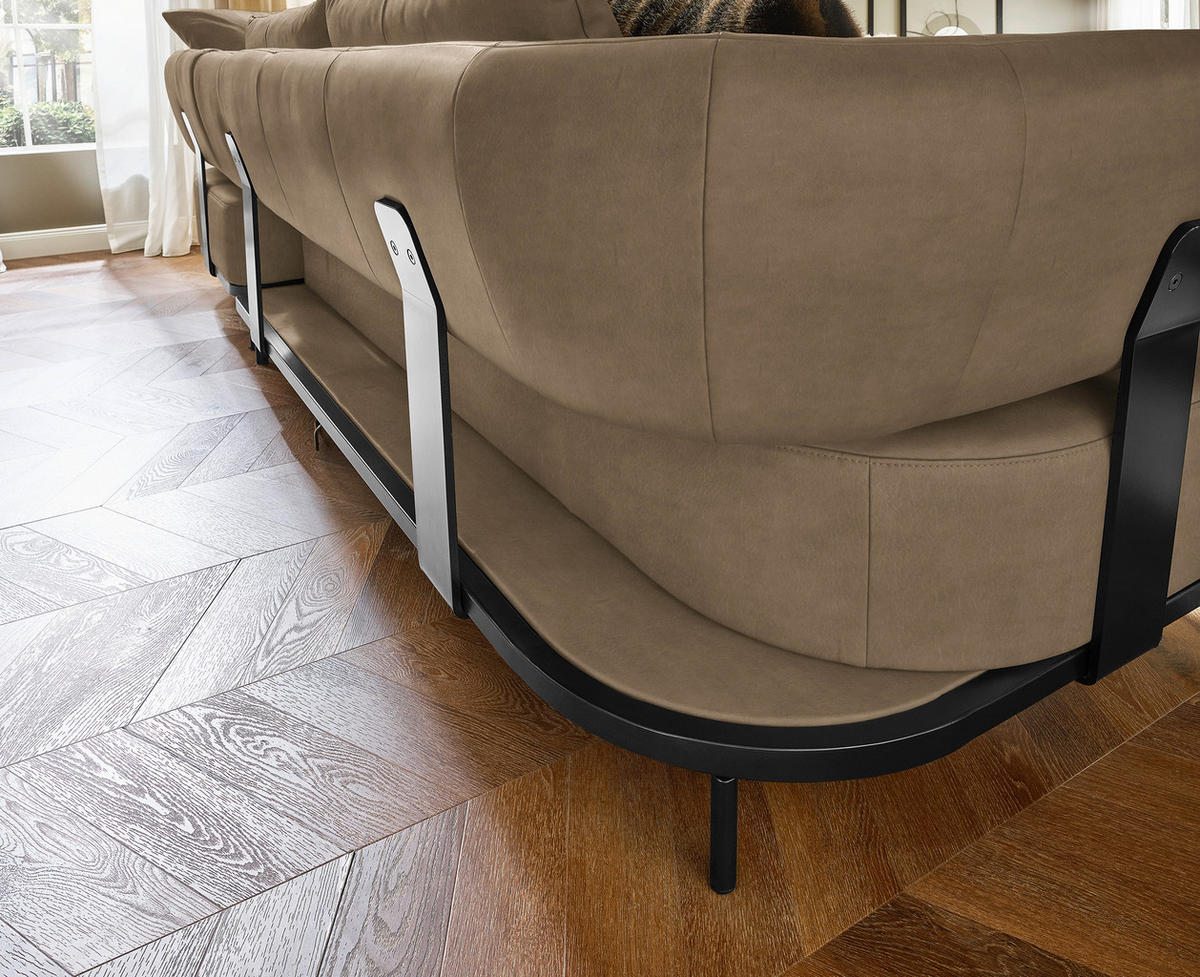 ECKSOFA in Echtleder Braun  302/237 cm  - Schwarz/Braun, Design, Leder/Metall (302/237cm) - Dieter Knoll