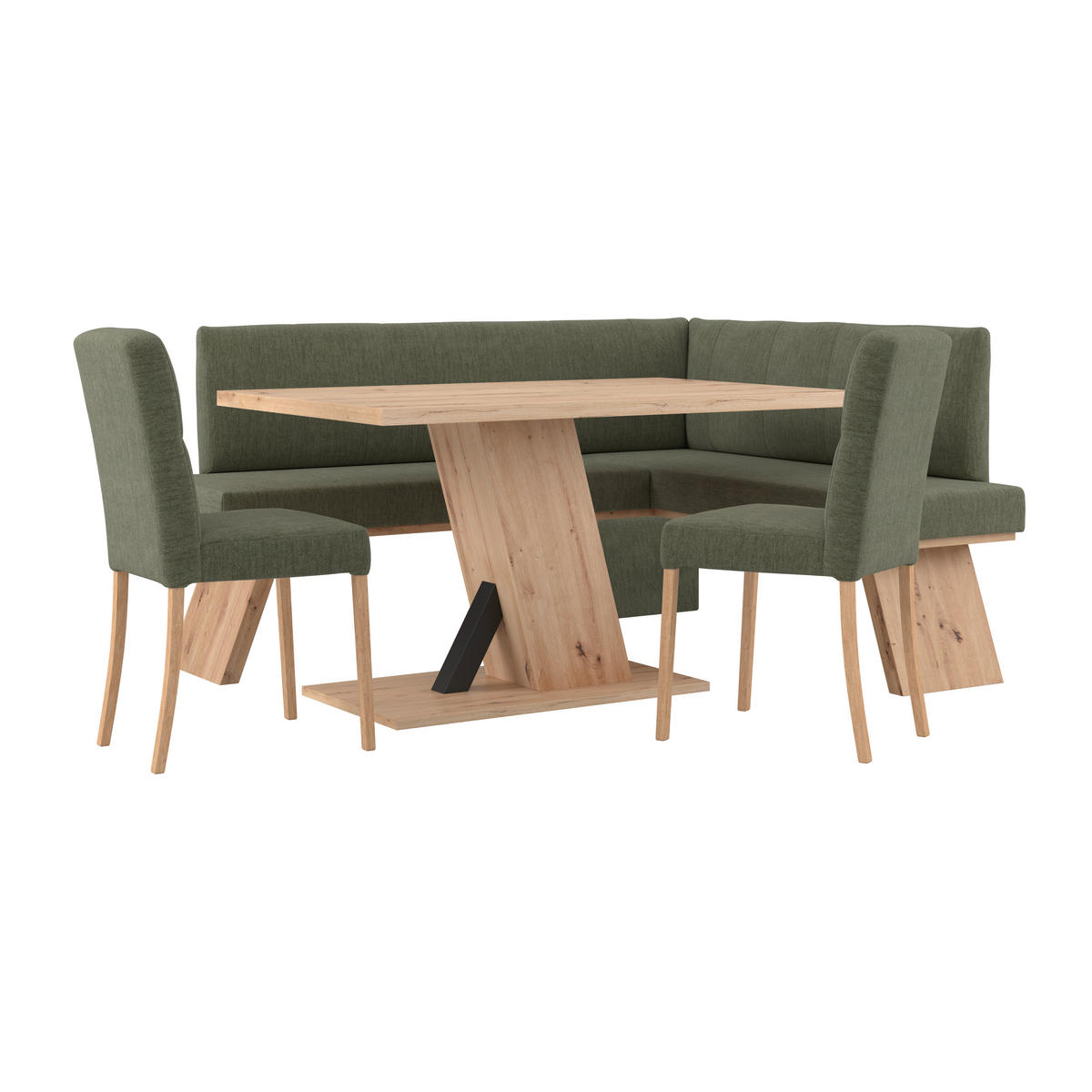 ECKBANK 185/150 cm Webstoff Grün   - Eichefarben/Grün, KONVENTIONELL, Textil (185/150cm) - Livetastic