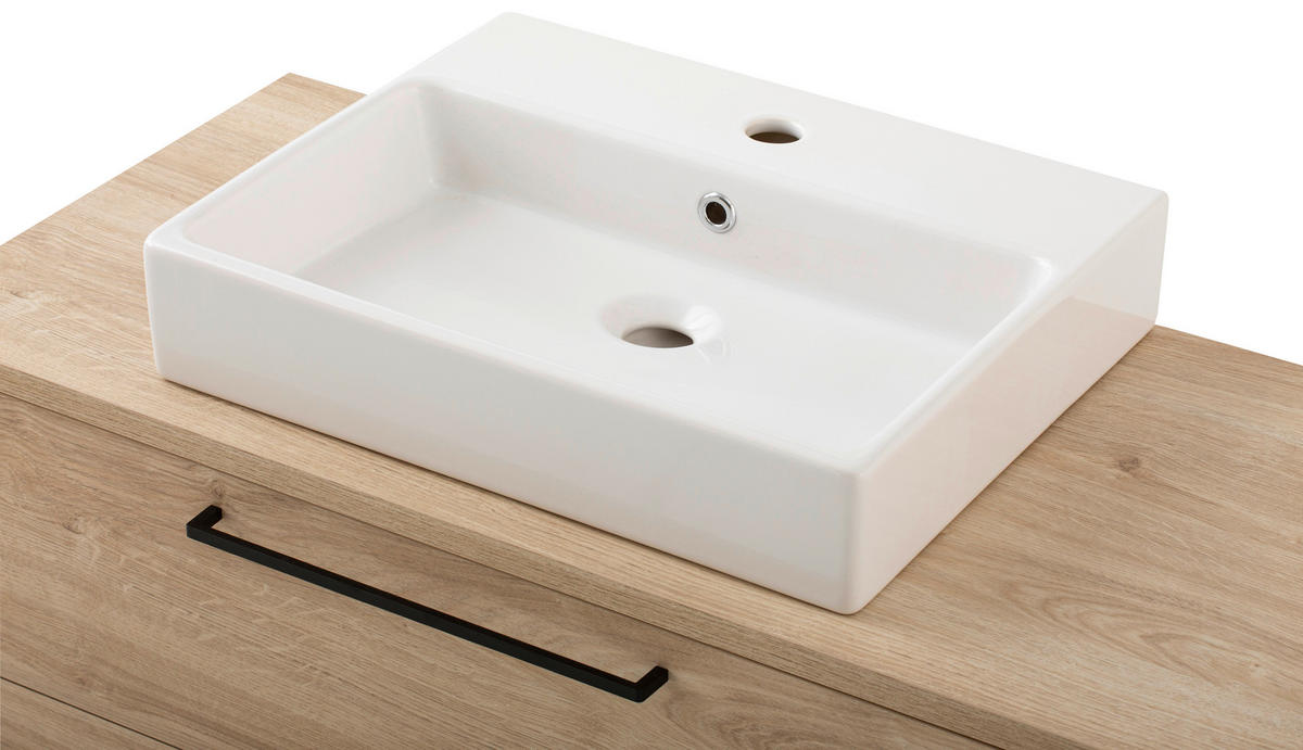 WASCHTISCHKOMBI  - Eichefarben/Weiß Hochglanz, MODERN, Keramik/Holzwerkstoff (114/57,7/44cm) - Stylife