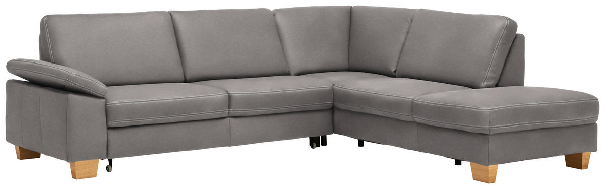 ECKSOFA  in Echtleder Grau  274/235 cm  - Eichefarben/Beige, KONVENTIONELL, Leder/Holzwerkstoff (274/235cm) - Beldomo Premium
