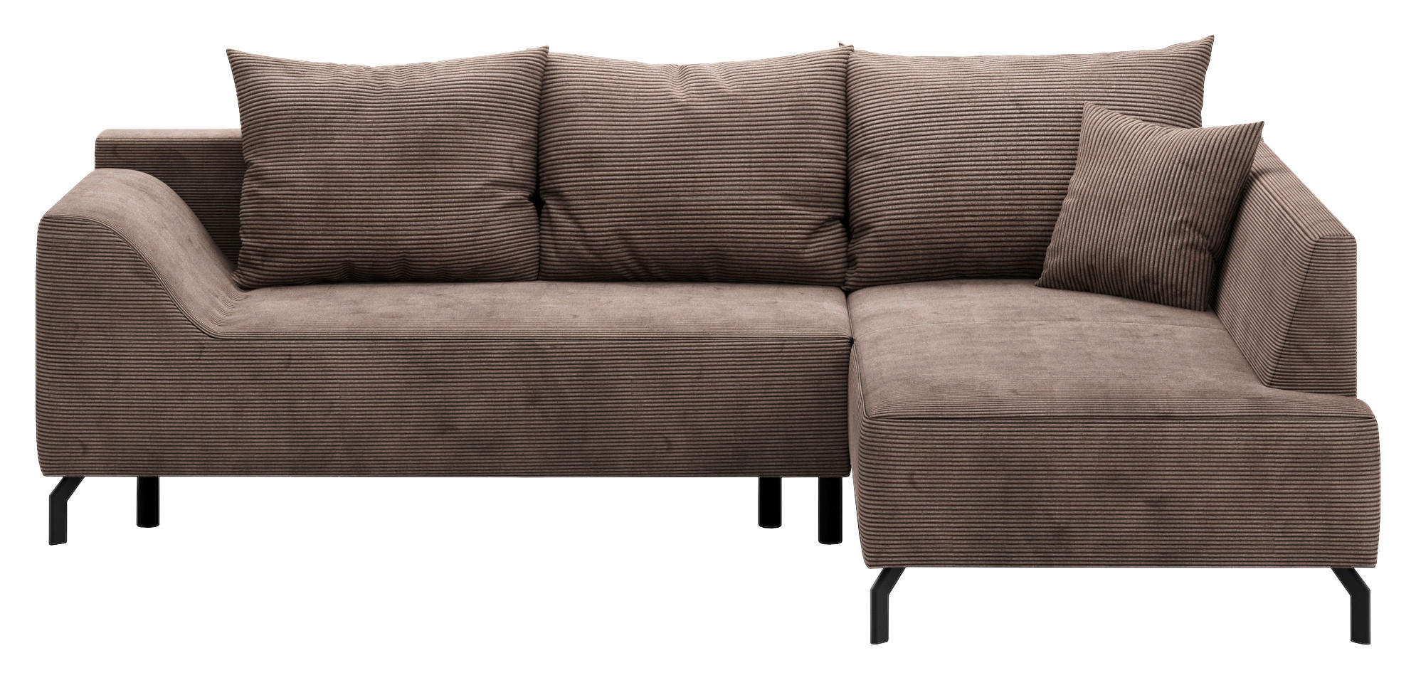 ECKSCHLAFSOFA  mit Bettkasten erhältlich, seitenverkehrt erhältlich, Schlafen auf Sitzhöhe, Bettfunktion erhältlich, Rücken echt Cord Braun  - Schwarz/Braun, Design, Textil/Metall (273/167cm) - MID.YOU