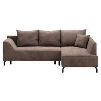 ECKSCHLAFSOFA  mit Bettkasten erhältlich, seitenverkehrt erhältlich, Schlafen auf Sitzhöhe, Bettfunktion erhältlich, Rücken echt Cord Braun  - Schwarz/Braun, Design, Textil/Metall (273/167cm) - MID.YOU