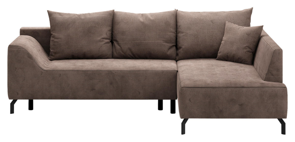 ECKSCHLAFSOFA  mit Bettkasten erhältlich, seitenverkehrt erhältlich, Schlafen auf Sitzhöhe, Bettfunktion erhältlich, Rücken echt Cord Braun  - Schwarz/Braun, Design, Textil/Metall (273/167cm) - MID.YOU