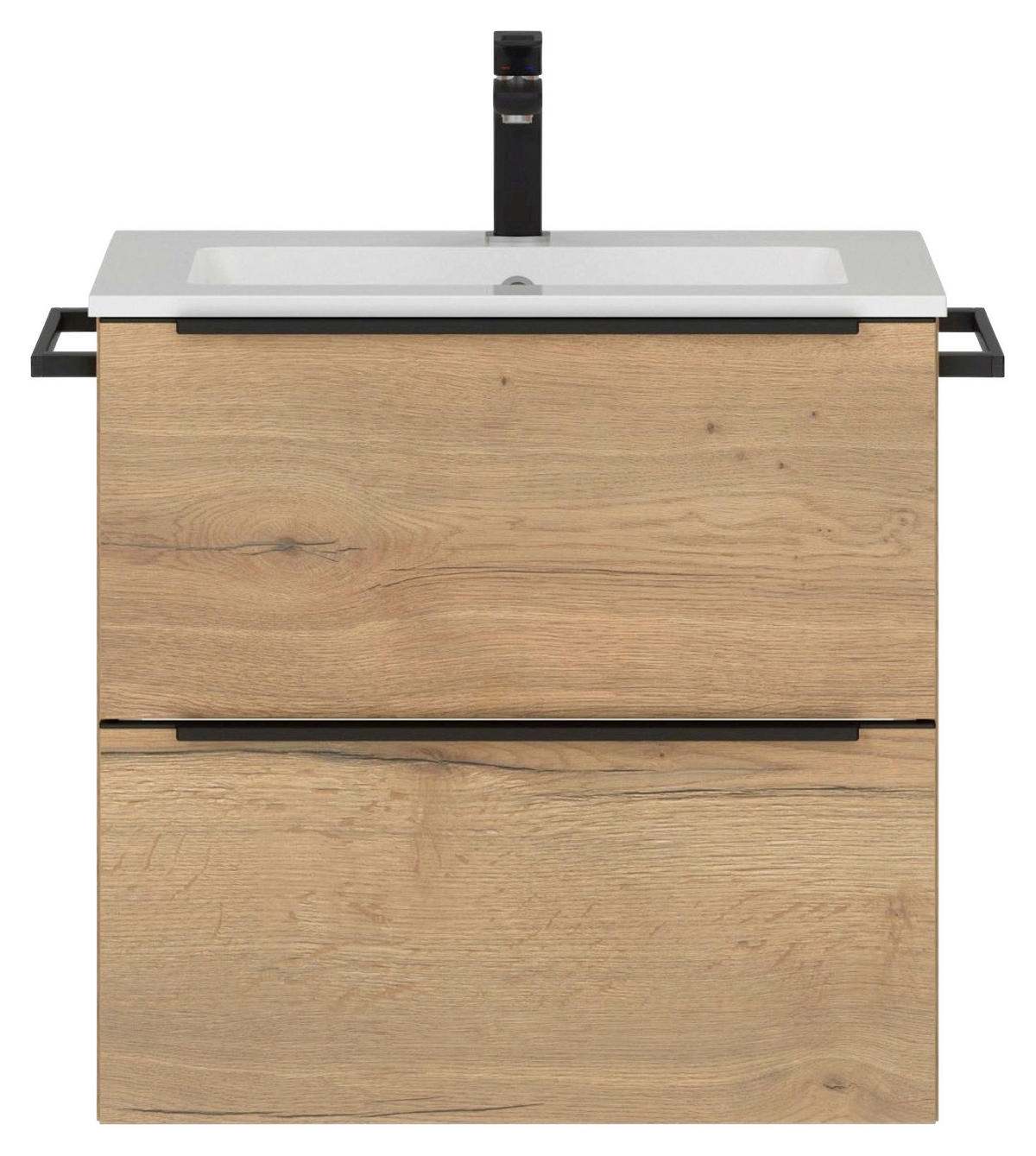 WASCHTISCHKOMBI 61 cm  - Eichefarben/Schwarz, MODERN, Holzwerkstoff/Stein (61cm) - Nobilia